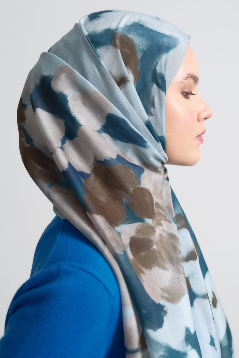 Mahperi Silk Blend Cotton Shawl - Bodrum Blue