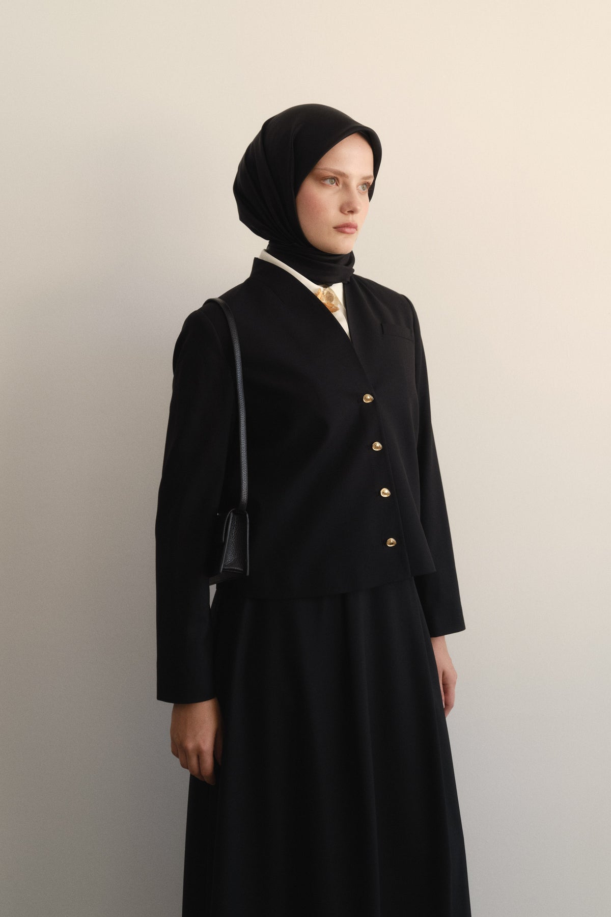 Wool Blend Buttoned Jacket - Black