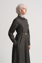 Belted Plaid Dress - Brown