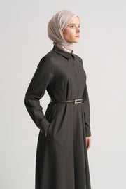 Belted Plaid Dress - Brown