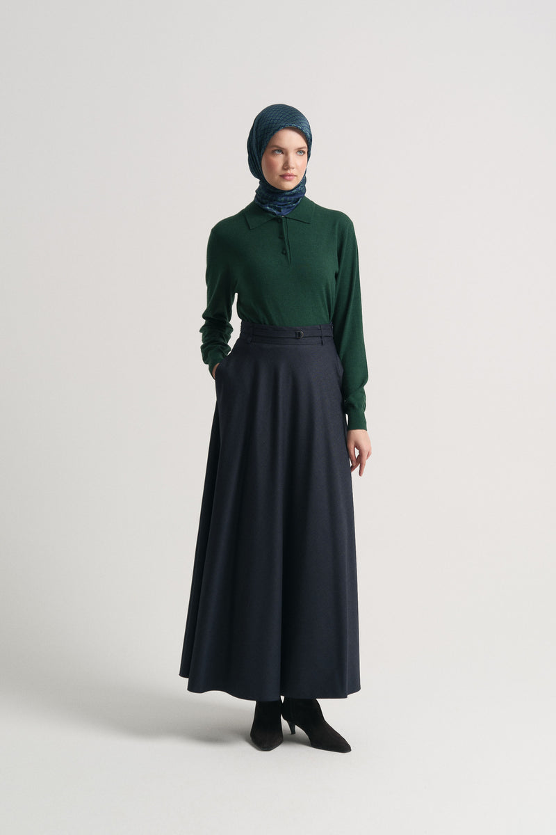 Comfortable Belted Skirt - Navy Blue