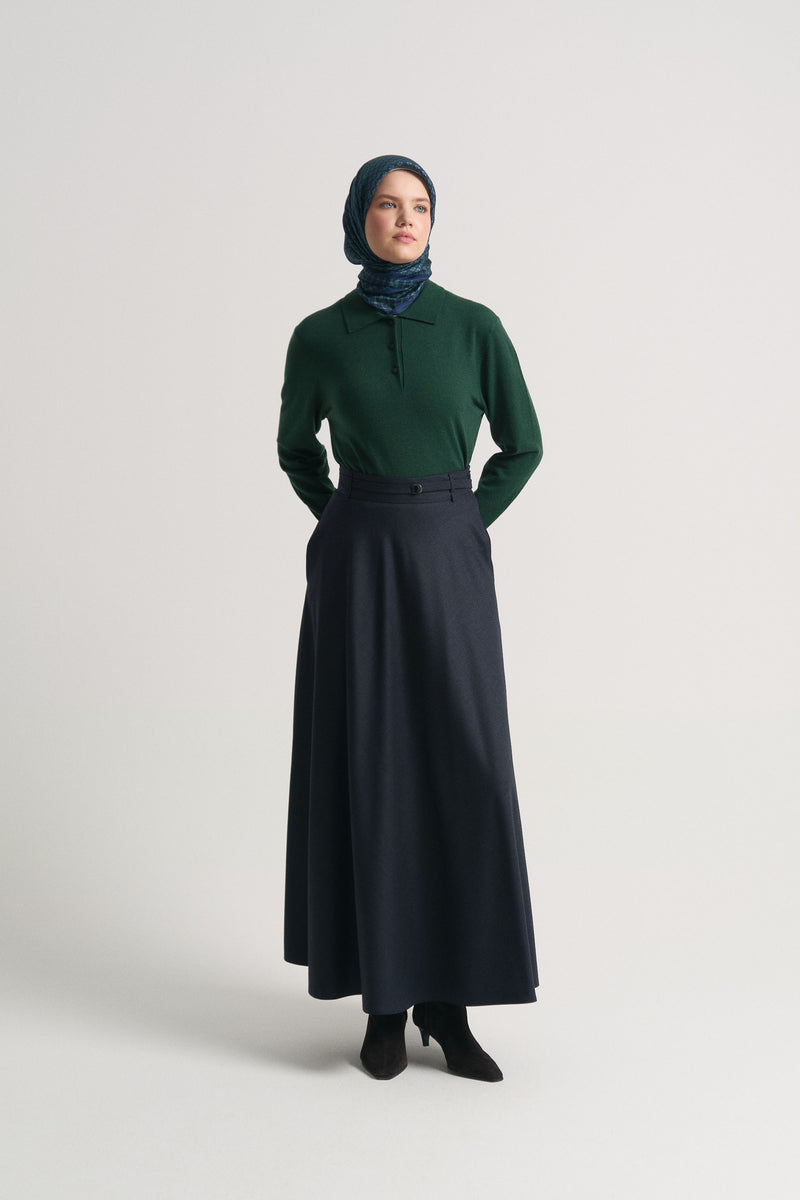 Comfortable Belted Skirt - Navy Blue