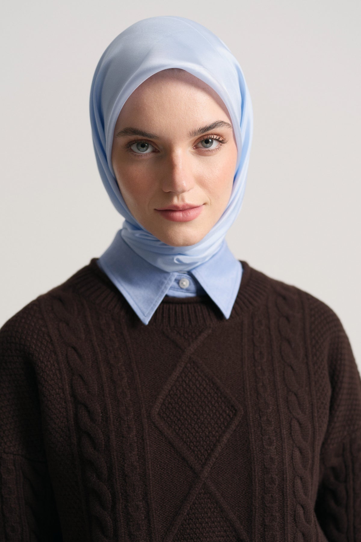 Düz %100 Vual İpek Eşarp - Açık Mavi