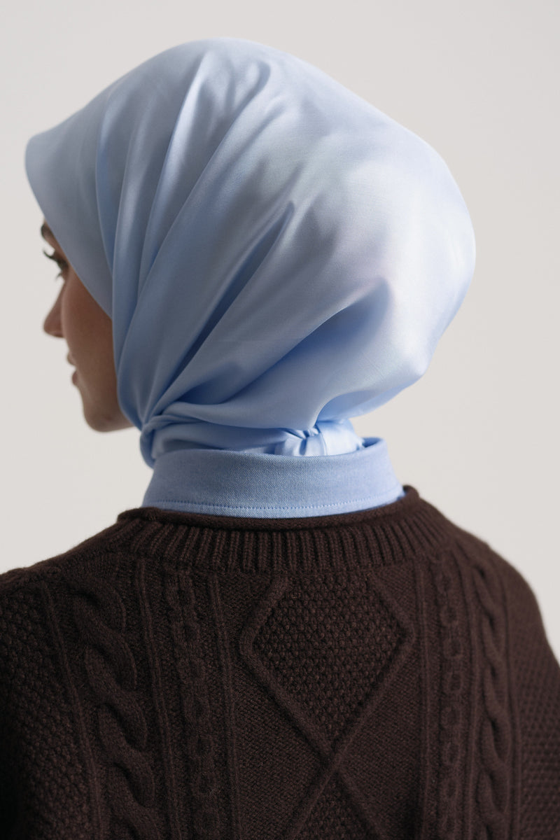 Plain 100% Voile Silk Scarf - Light Blue