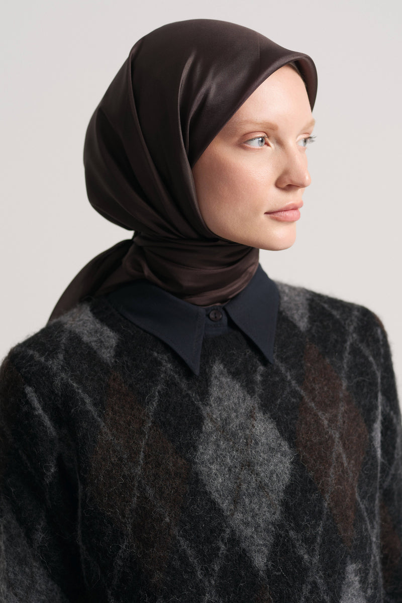 Plain 100% Voile Silk Scarf - Brown
