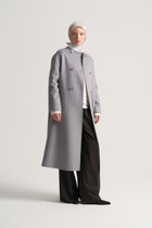 100% Wool Coat with Scarf Detail - Grey Blue