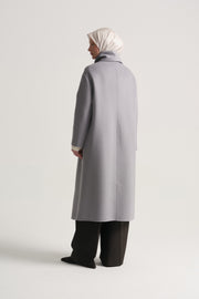 100% Wool Coat with Scarf Detail - Grey Blue