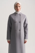 100% Wool Coat with Scarf Detail - Grey Blue