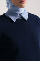 Wool Blend Crewneck Sweater - Navy Blue