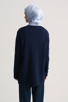 Wool Blend Crewneck Sweater - Navy Blue