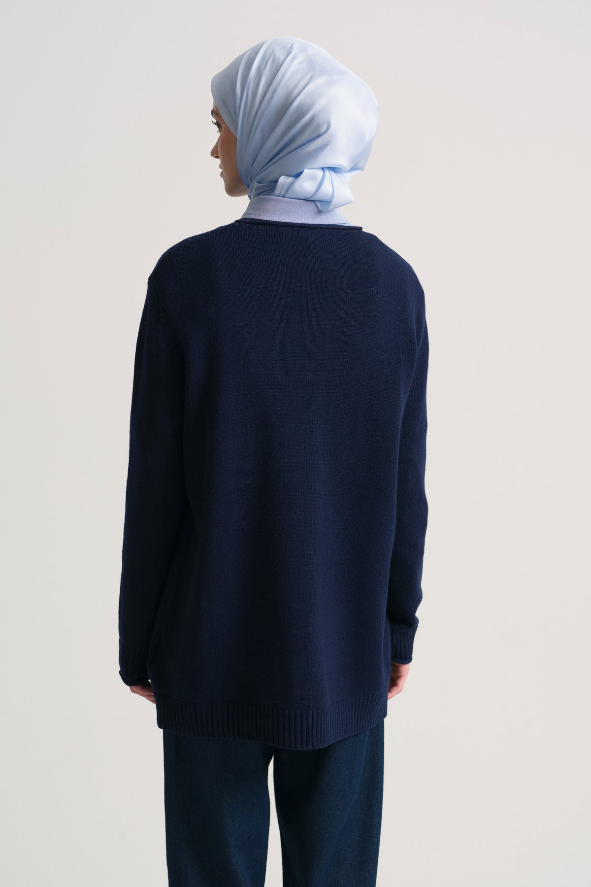 Wool Blend Crewneck Sweater - Navy Blue
