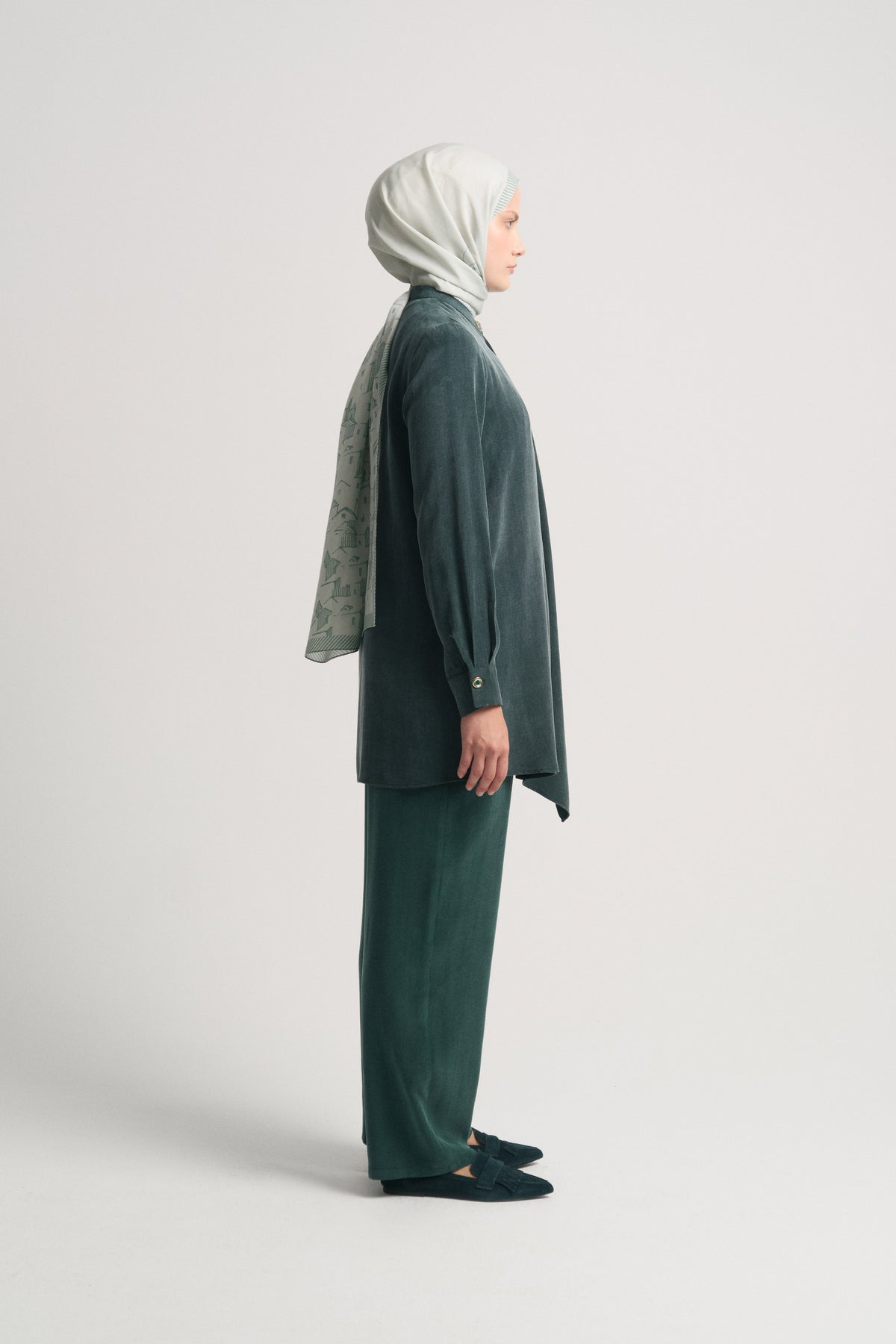 Lyocell Blend Mandarin Collar Tunic - Petroleum