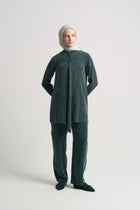 Lyocell Blend Mandarin Collar Tunic - Petroleum