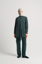 Lyocell Blend Mandarin Collar Tunic - Petroleum