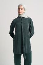 Lyocell Blend Mandarin Collar Tunic - Petroleum
