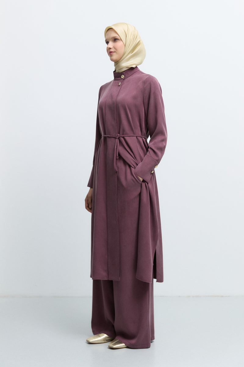 %100 Lyocell Yan Cepli Rahat Pantolon - Bordo TUĞBA