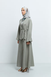 %100 Keten Yandan Bağlamalı Kimono  - Mint TUĞBA