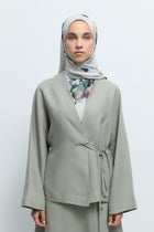 %100 Keten Yandan Bağlamalı Kimono  - Mint TUĞBA