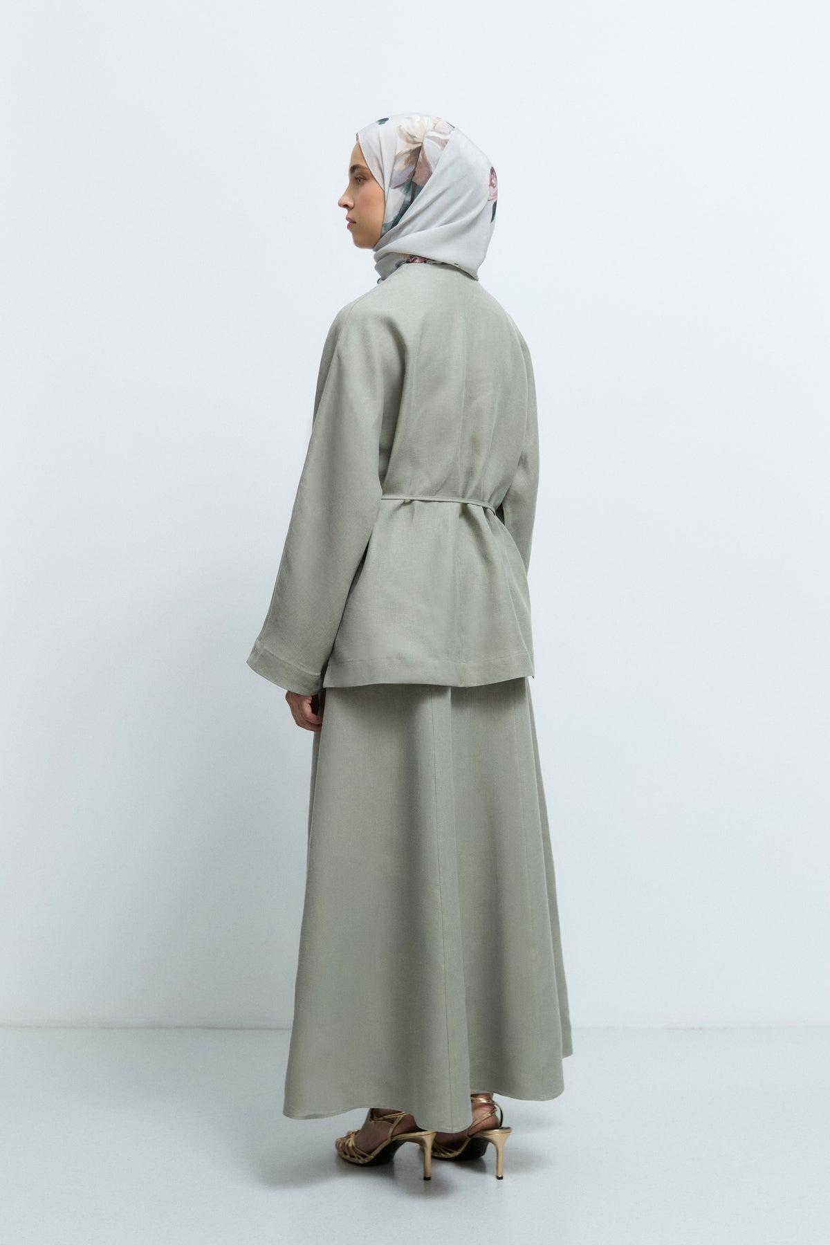 %100 Keten Yandan Bağlamalı Kimono  - Mint TUĞBA