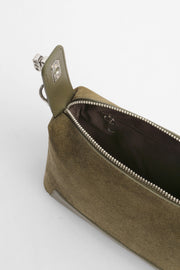 Genuine Napa Leather Modern Baguette Bag - Khaki