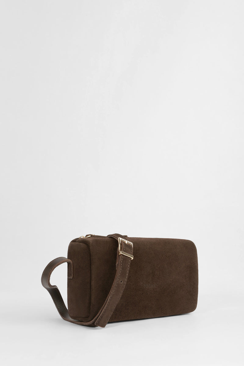 Genuine Suede Leather Shoulder Bag - Dark Brown