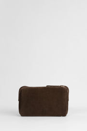 Genuine Suede Leather Shoulder Bag - Dark Brown