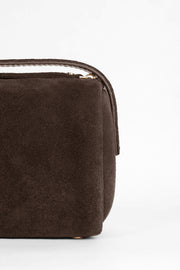 Genuine Suede Leather Shoulder Bag - Dark Brown