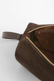 Genuine Suede Leather Shoulder Bag - Dark Brown