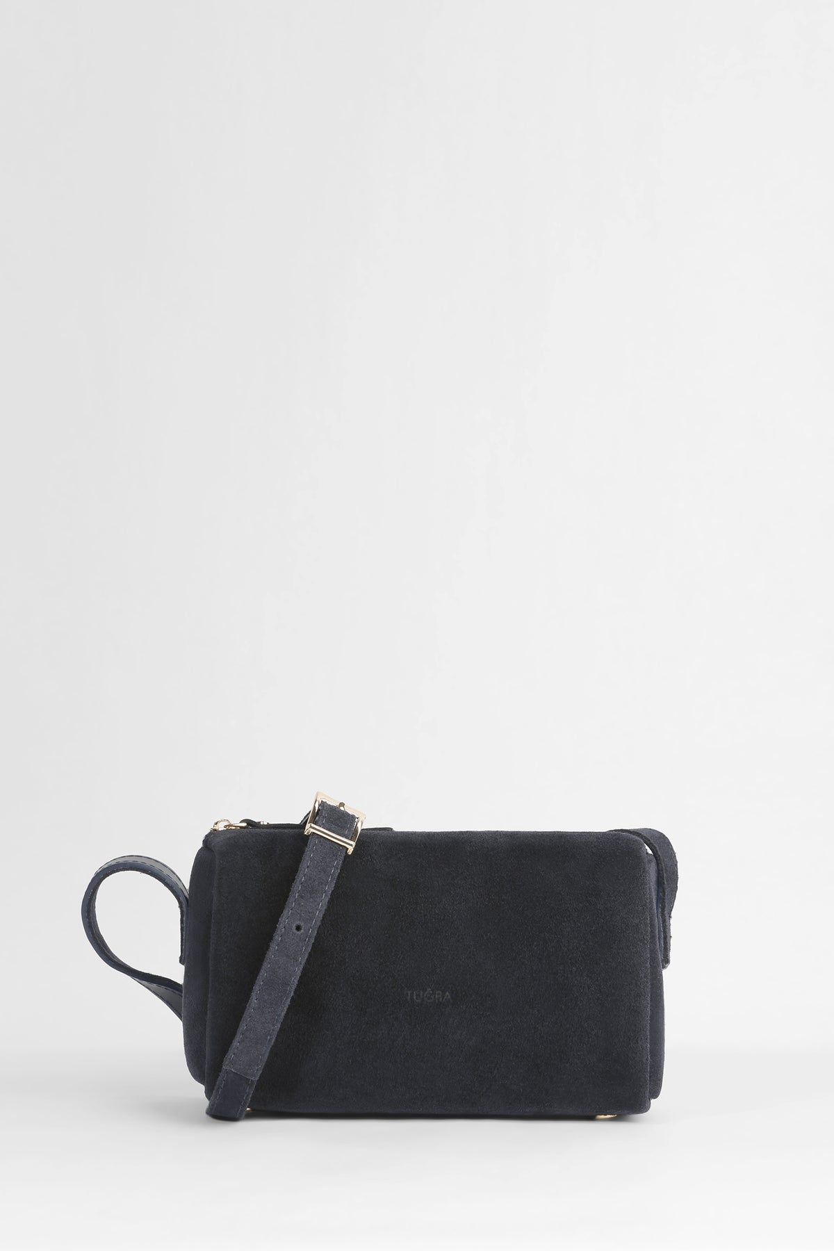 Genuine Suede Leather Shoulder Bag - Navy Blue
