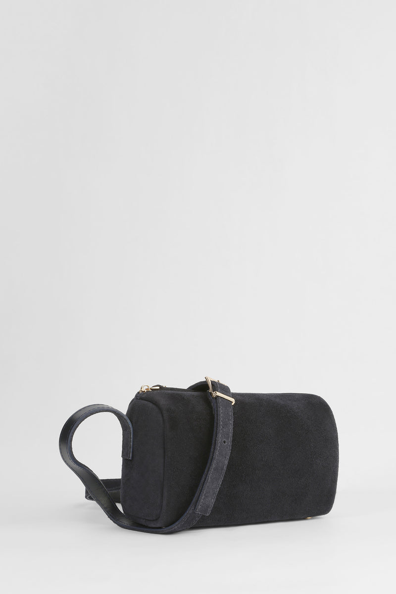 Genuine Suede Leather Shoulder Bag - Navy Blue