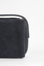 Genuine Suede Leather Shoulder Bag - Navy Blue