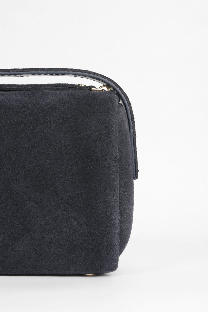 Genuine Suede Leather Shoulder Bag - Navy Blue