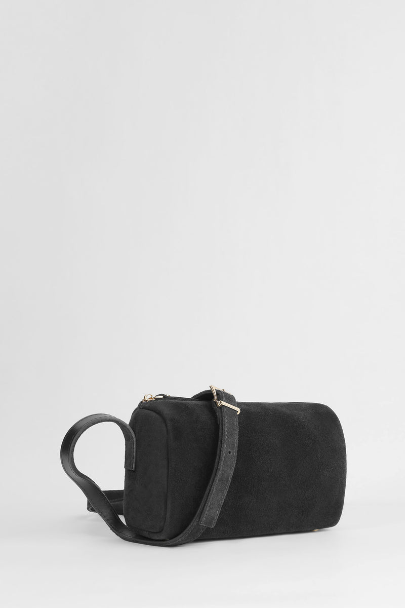 Genuine Suede Leather Shoulder Bag - Black