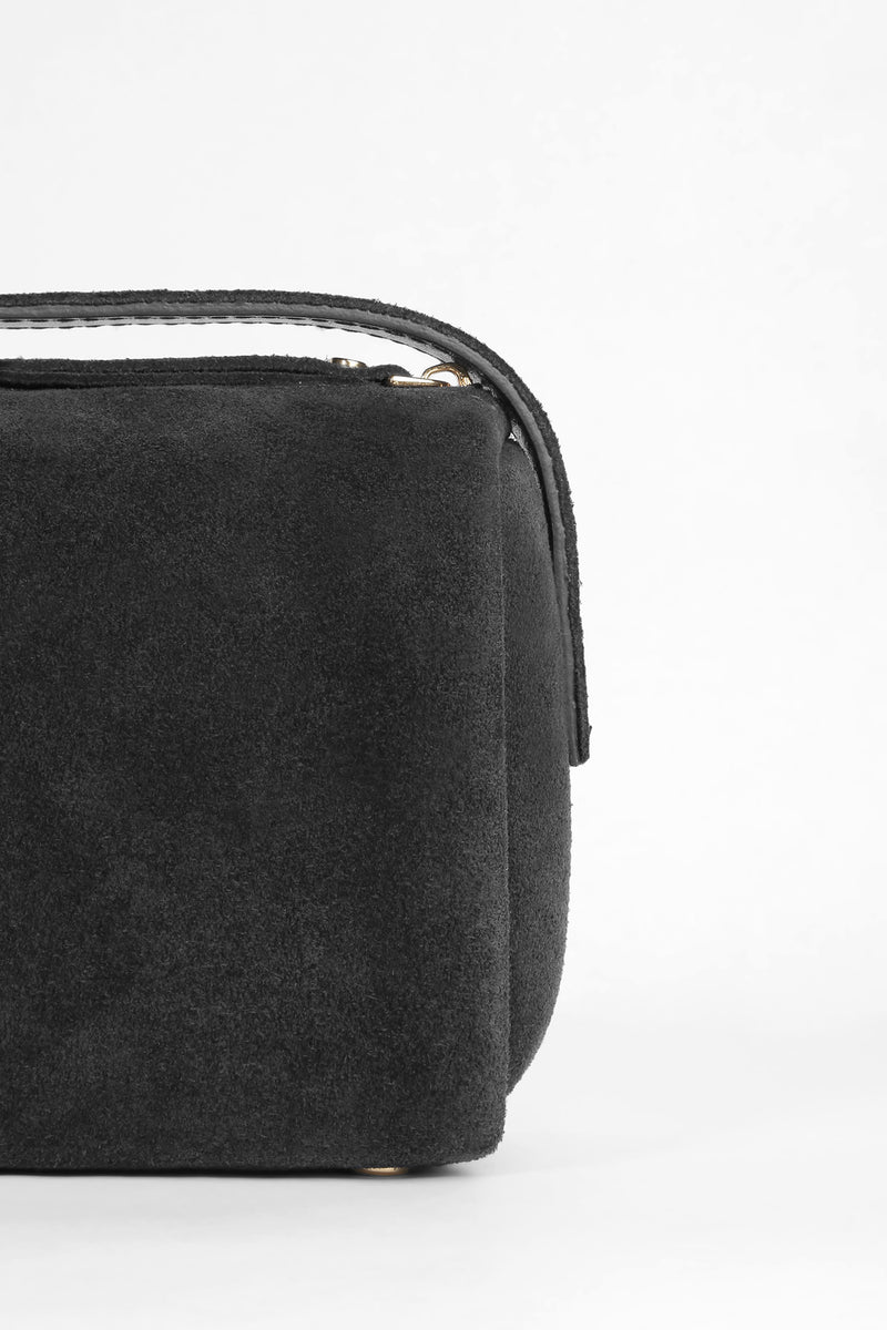 Genuine Suede Leather Shoulder Bag - Black