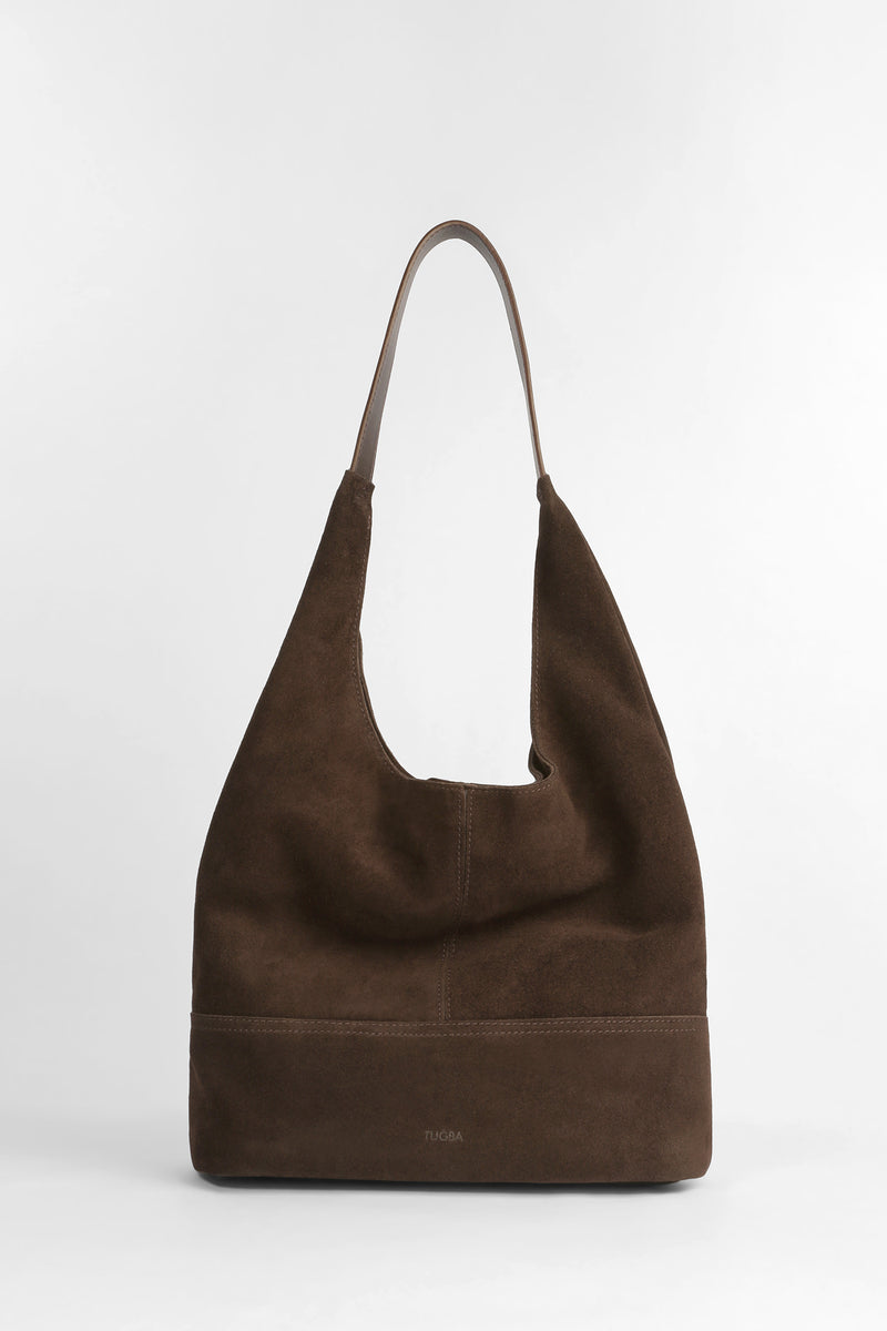 Genuine Suede Leather Soft-Form Bag - Dark Brown