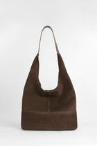 Genuine Suede Leather Soft-Form Bag - Dark Brown