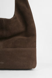 Genuine Suede Leather Soft-Form Bag - Dark Brown