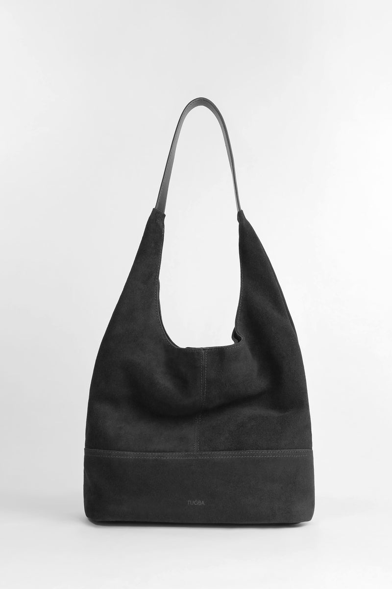 Genuine Suede Leather Soft-Form Bag - Black