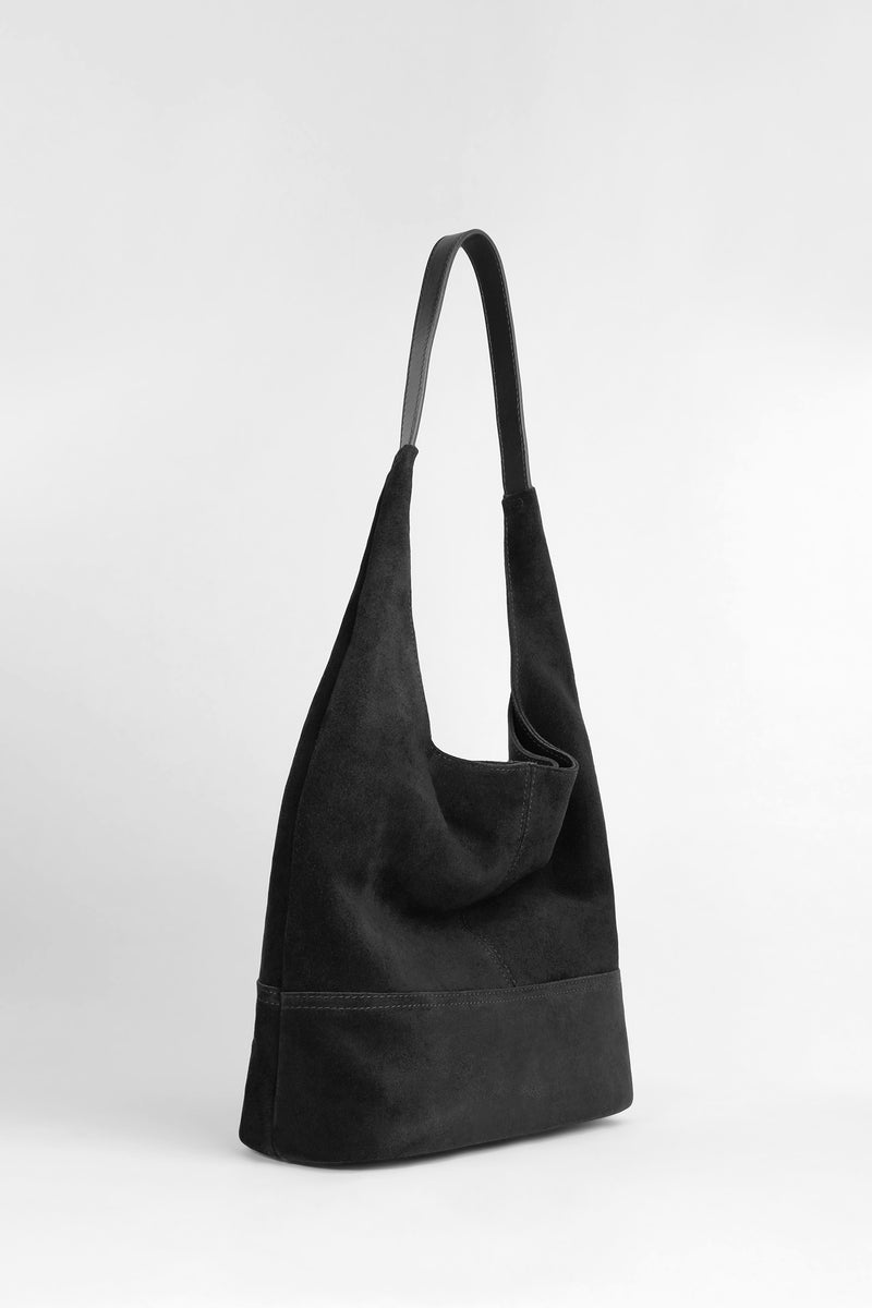 Genuine Suede Leather Soft-Form Bag - Black
