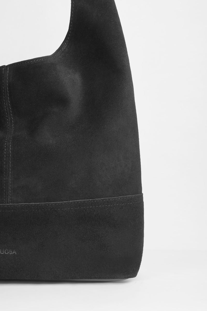 Genuine Suede Leather Soft-Form Bag - Black