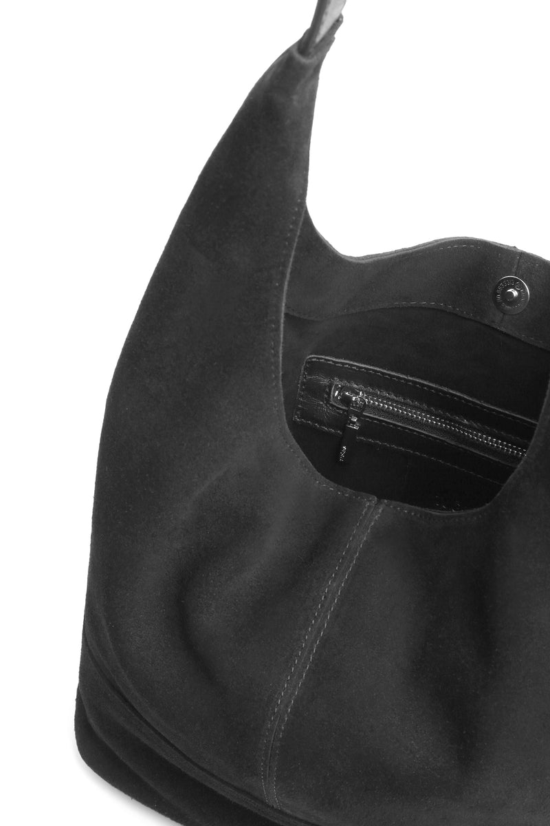 Genuine Suede Leather Soft-Form Bag - Black