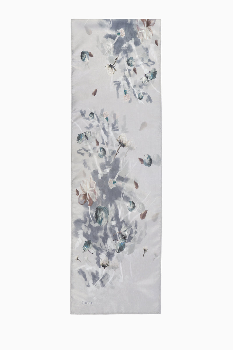 Afitab 100% Voile Silk Scarf - Grey Blue