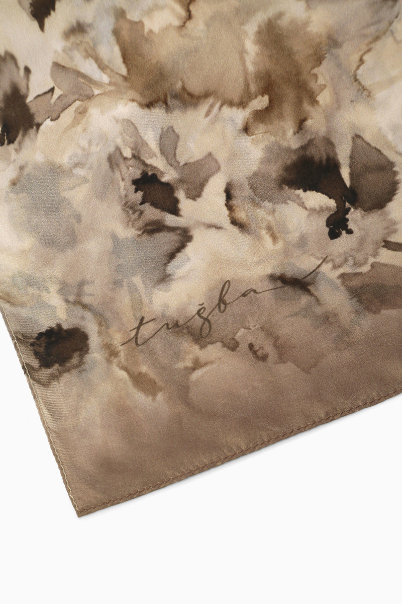 Bahar 100% Silk Scarf - Coffee