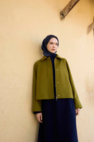 Kol Düğmeli Mini Keçe Ceket - Olive TUGBA