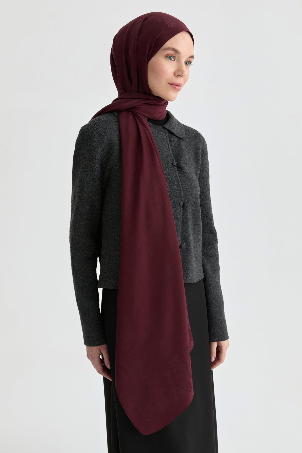 Nevgül Jakar Natural Şal - Bordo TUGBA