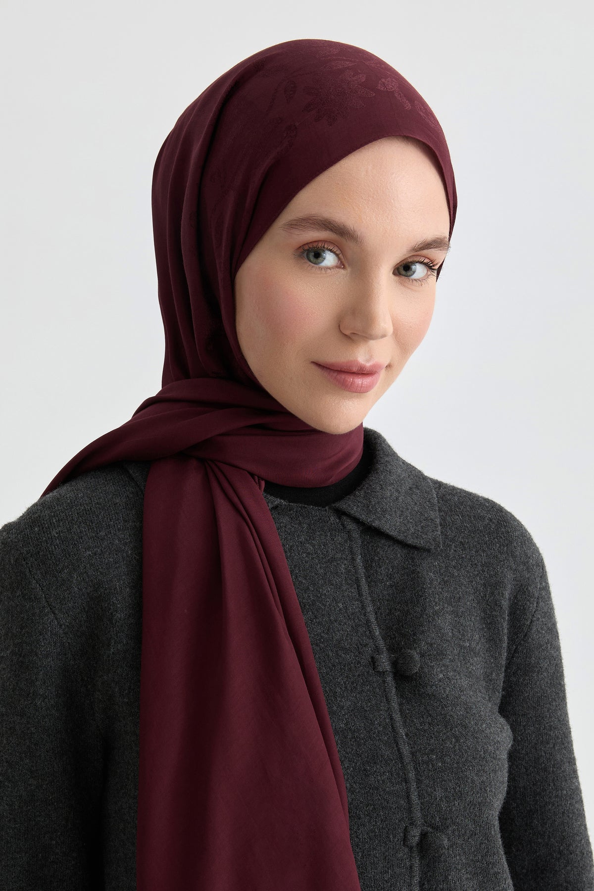 Nevgül Jakar Natural Şal - Bordo TUGBA
