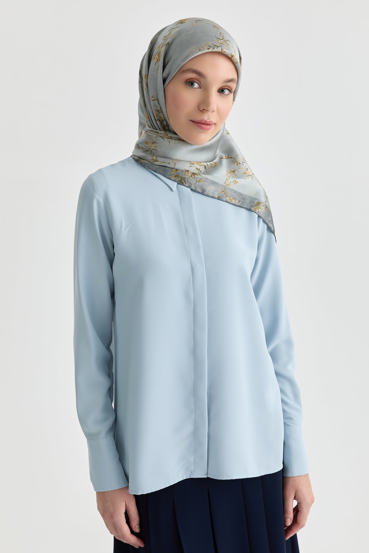 Basic Shirt with Hidden Placket - Light Blue