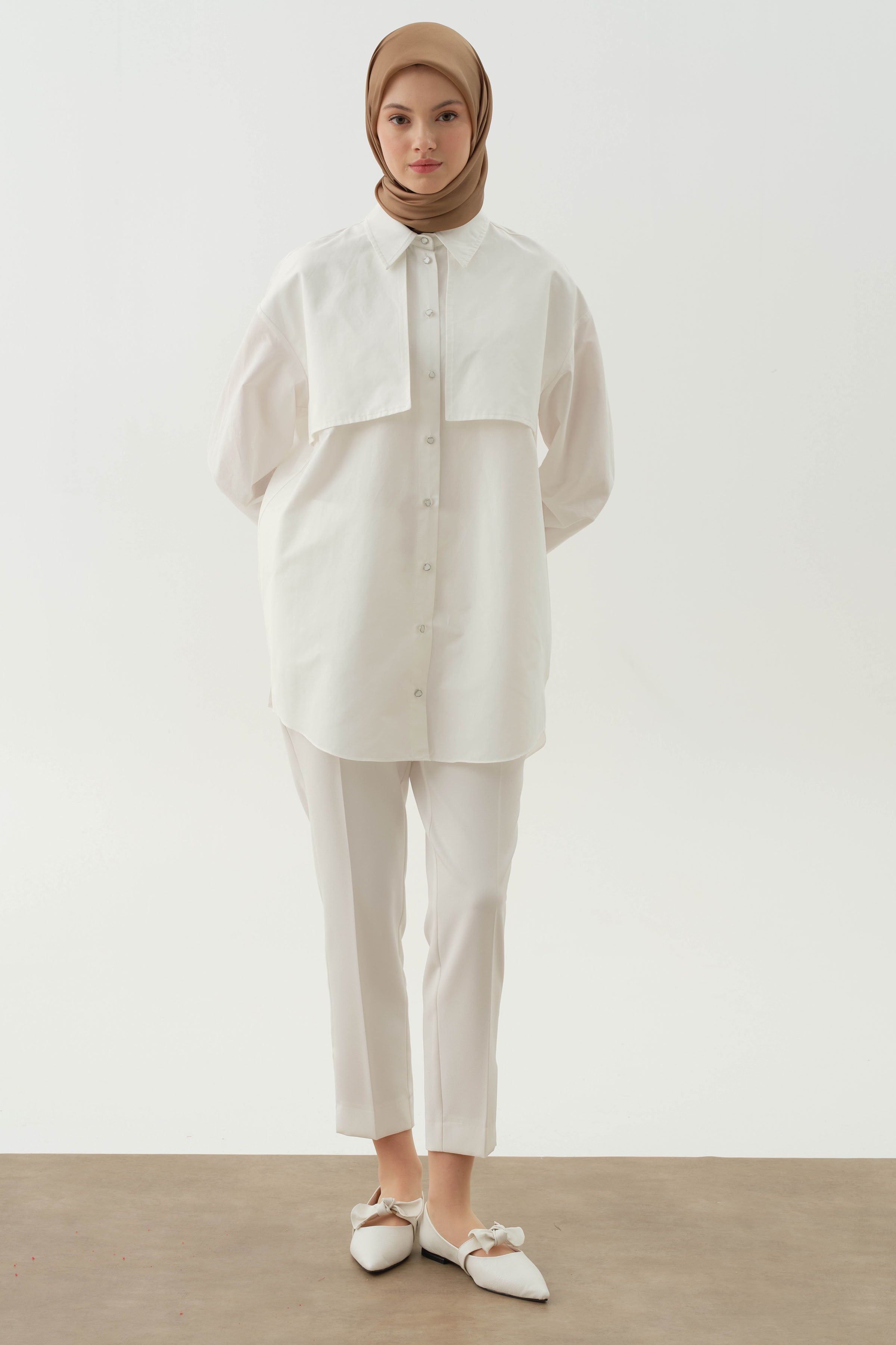 Yüksek Bel Basıc Pantolon - Ekru TUGBA