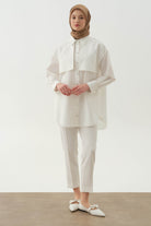 Yüksek Bel Basıc Pantolon - Ekru TUGBA