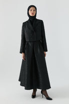 Jakarlı Etek Ceket Takım - Siyah TUGBA